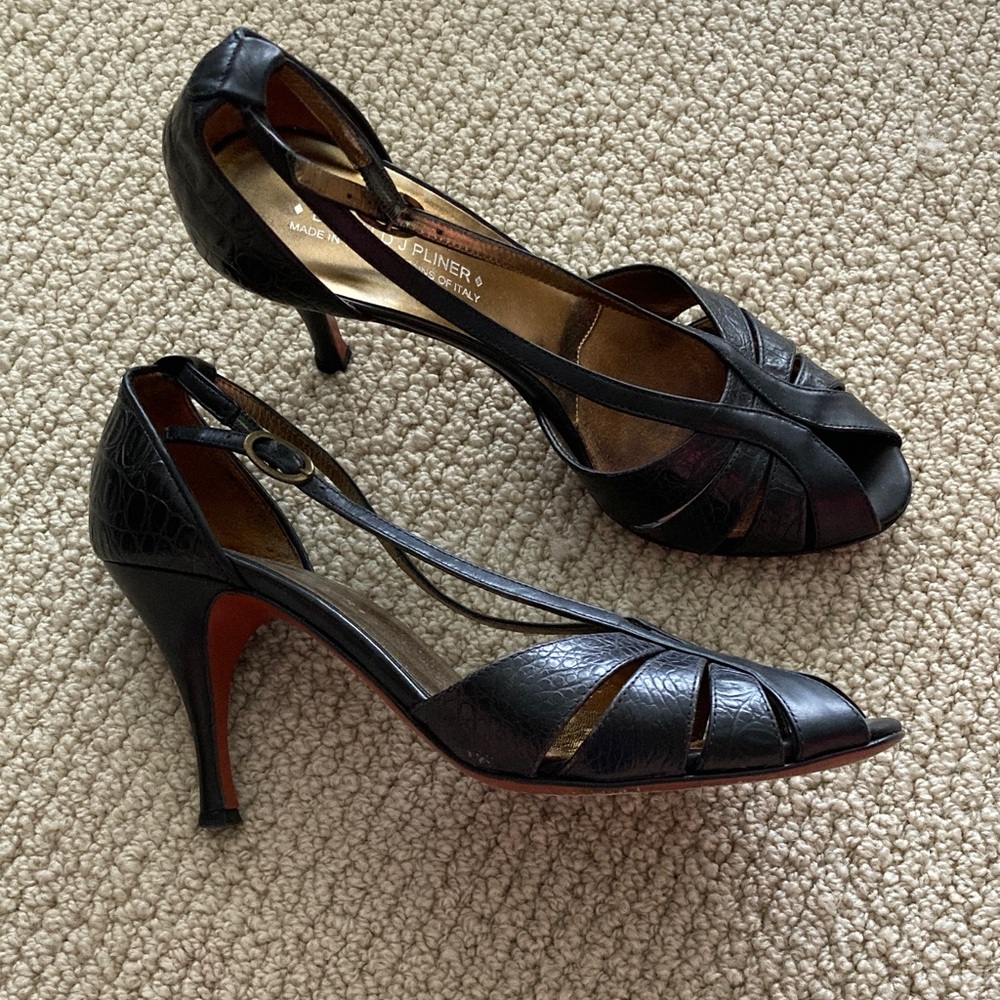 Donald J Pliner Black Croc Patterned Leather High Heel Shoes Pumps Size 7.5